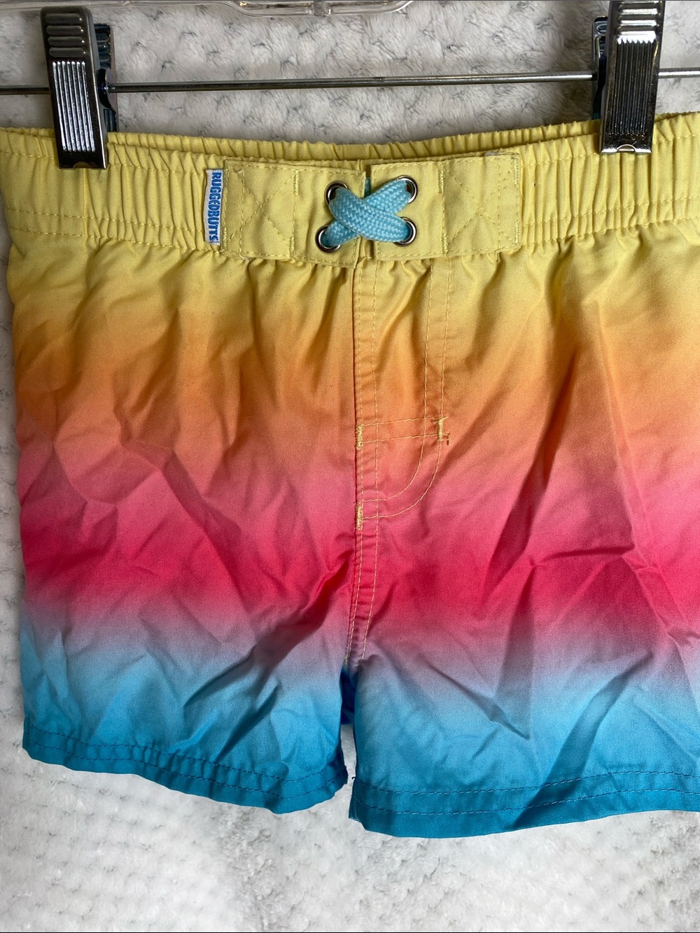 Rugged Butts Colorblock Ombre Swim Trunks Shorts - Yellow Pink Blue